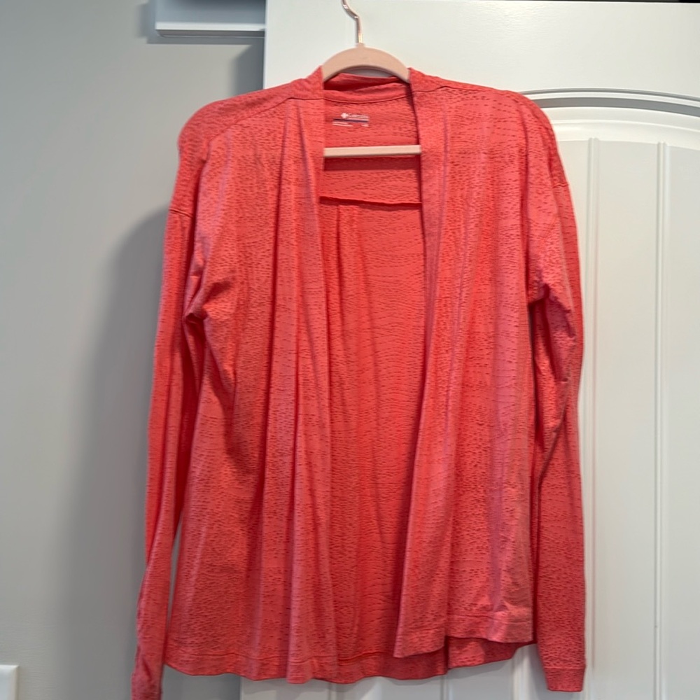 Columbia long sleeve open  cardigan, salmon.